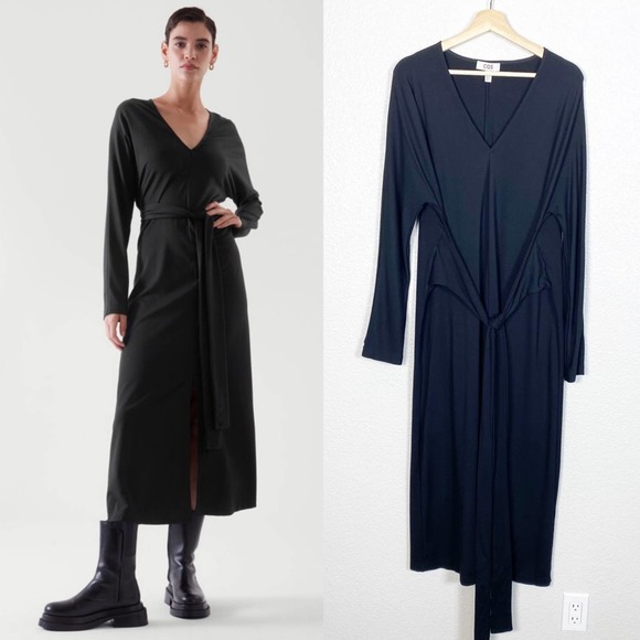 COS Dresses & Skirts - COS Women’s Black Long Sleeve Waist Wrap Midi Dress Size Large
